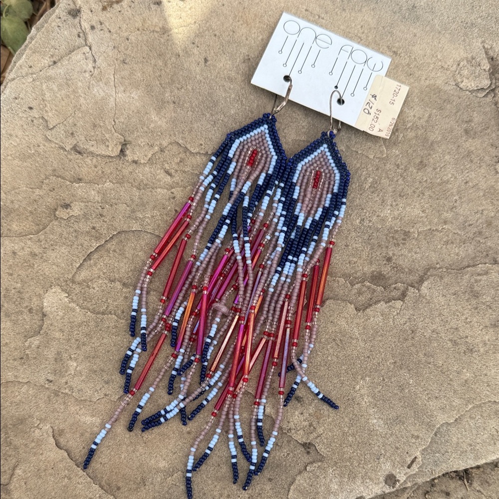 One flaw earrings beaded fringe handmade  boho